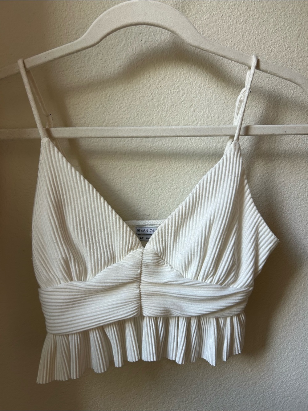 Urban Outfitters Cream Ribbed V-Neck Cropped Camisole